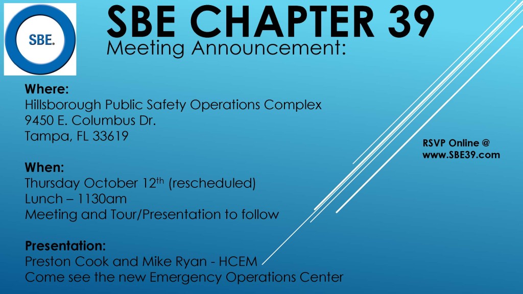SBE Chapter 39 Meeting Announcement Octoberr 2017