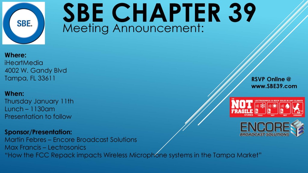 SBE Chapter 39 Meeting Announcement January 2018